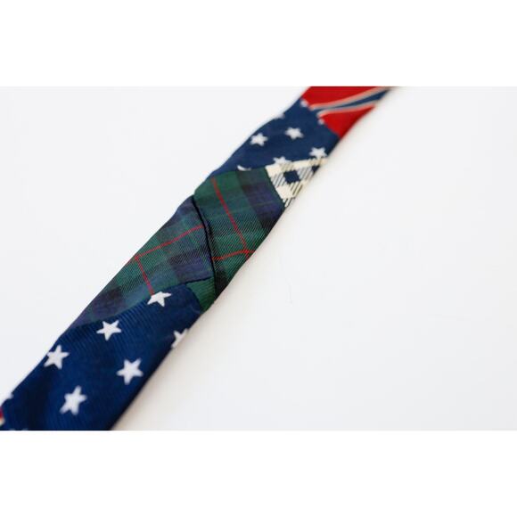 VTG 90s Tommy Hilfiger Patchwork Silk Tie Preppy Corporate Americana Plaid Star - Picture 10 of 16